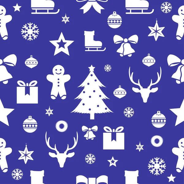 Weihnachten nahtloses Muster auf blauem Hintergrund. Vektorillustration — Stockvektor