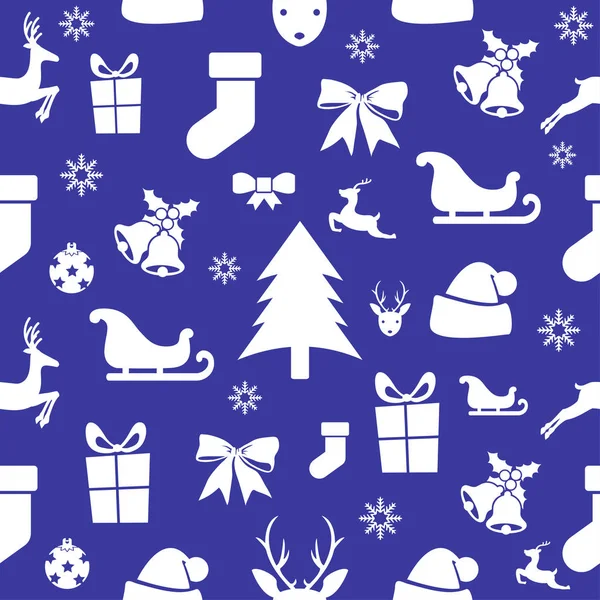 Kerst naadloze patroon op een blauwe achtergrond. Vectorillustratie — Stockvector