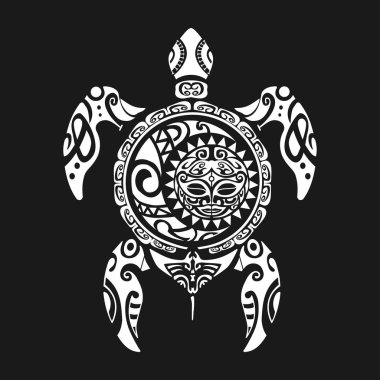 Kaplumbağa dövme Maori tarzı siyah bir arka plan. Vektör çizim Eps10
