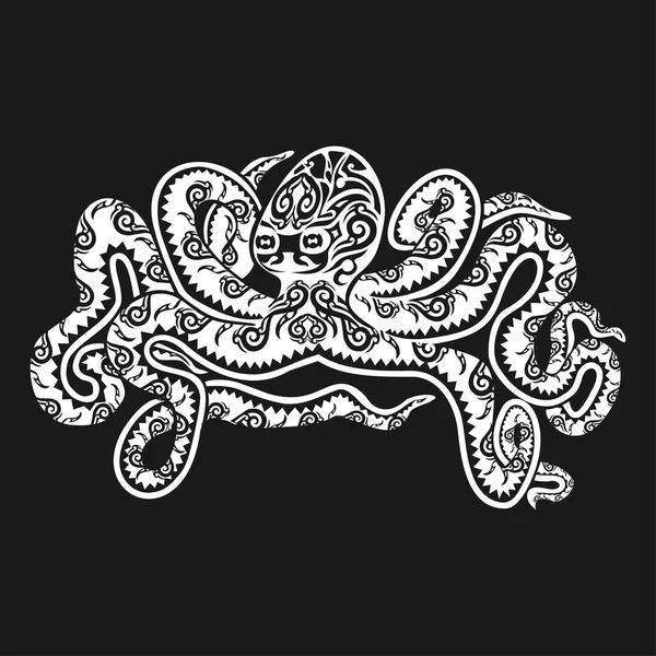 Octopus tetování ve stylu Maori na černém pozadí. Vektorové ilustrace Eps10 — Stockový vektor