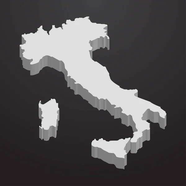 Italia mappa in grigio su sfondo nero 3d — Vettoriale Stock