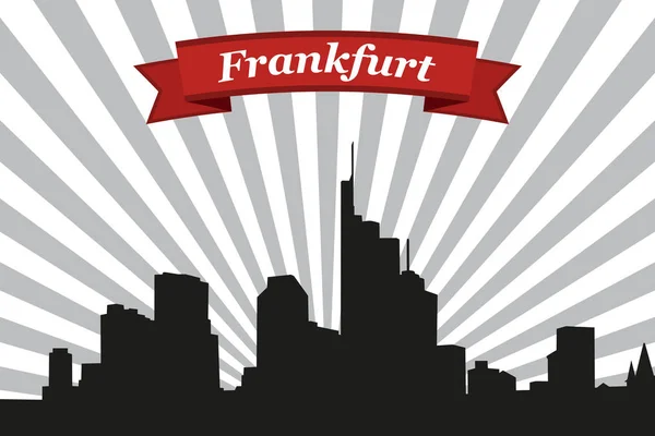 Frankfurt city skyline with rays background and ribbon — Stock Vector