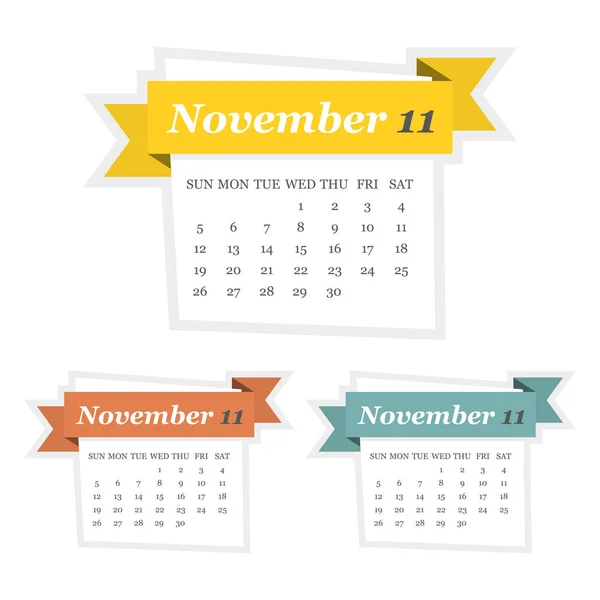 Ορισμός του Νοεμβρίου 2017 ημερολόγιο με κορδέλα σε μια επίπεδη σχεδίαση — Διανυσματικό Αρχείο