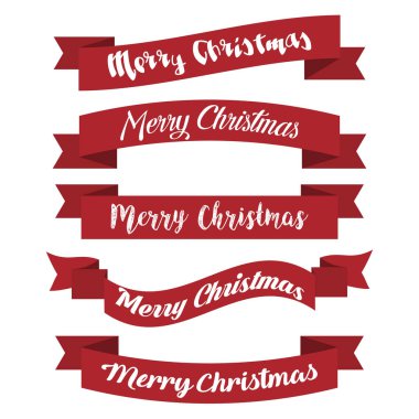 Neşeli Noel için kırmızı kurdele seti. Vektör çizim