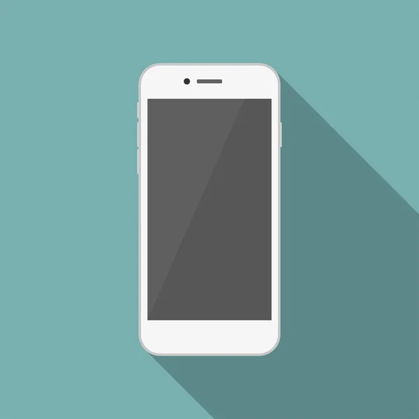 Smartphone blanc dans un design plat avec une ombre longue — Image vectorielle