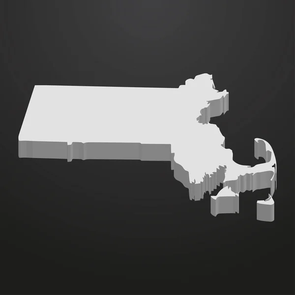 Massachusetts állam Térkép szürke, fekete háttér, 3d — Stock Vector