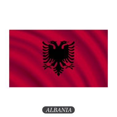 Beyaz bir arka plan üzerinde Arnavutluk bayrağı sallayarak. Vektör çizim