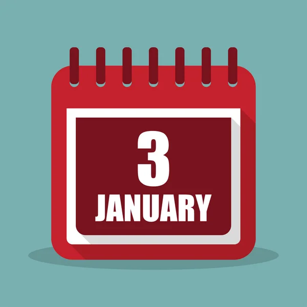 Ημερολόγιο με 3 Ιανουαρίου για μια επίπεδη σχεδίαση. Εικονογράφηση διάνυσμα — Διανυσματικό Αρχείο