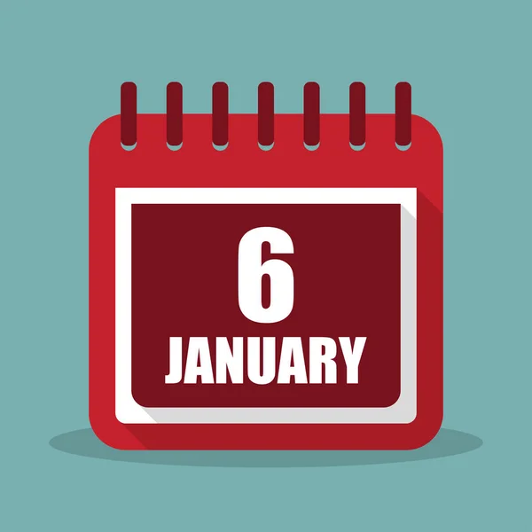 Ημερολόγιο με 6 Ιανουαρίου σε μια επίπεδη σχεδίαση. Εικονογράφηση διάνυσμα — Διανυσματικό Αρχείο