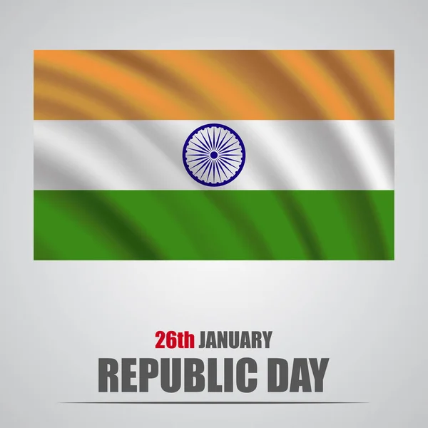 Tag der Republik Indien. Flagge Indiens vor grauem Hintergrund schwenkend — Stockvektor
