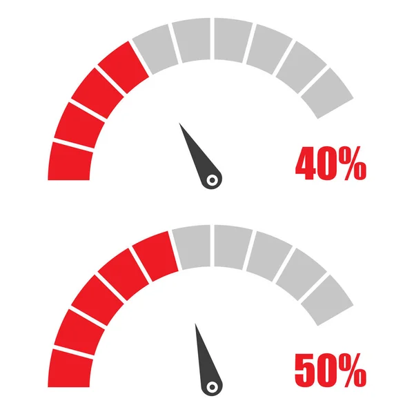 Набор спидометров или знаков рейтинга инфографический калибровочный элемент с процентами 40, 50 — стоковый вектор