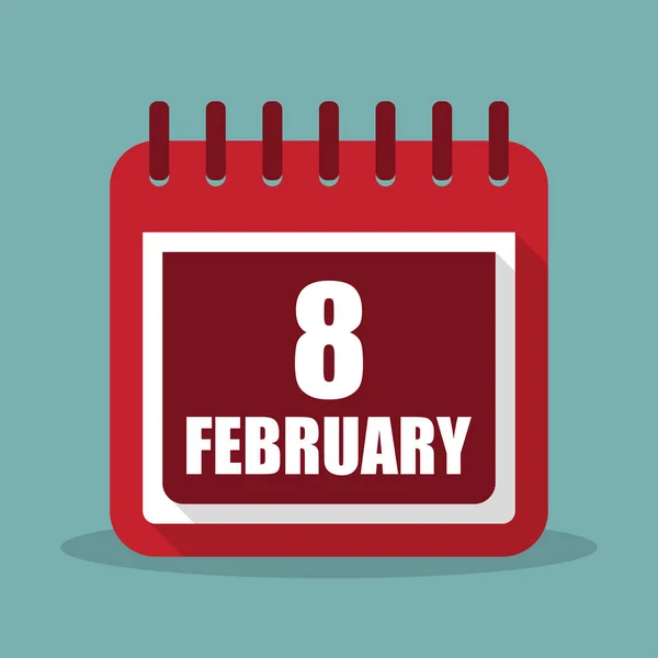 Ημερολόγιο με 8 Φεβρουαρίου σε μια επίπεδη σχεδίαση. Εικονογράφηση διάνυσμα — Διανυσματικό Αρχείο
