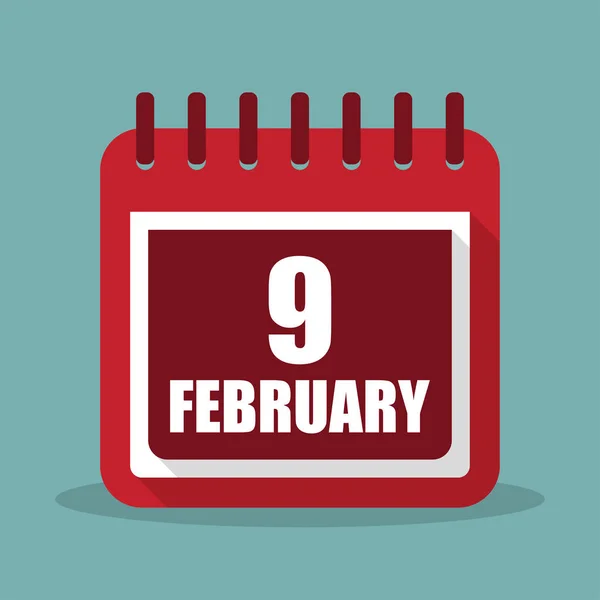 Ημερολόγιο με 9 Φεβρουαρίου σε μια επίπεδη σχεδίαση. Εικονογράφηση διάνυσμα — Διανυσματικό Αρχείο
