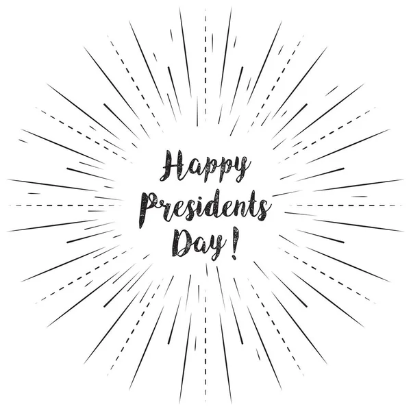 Happy Presidents Day texto com raios de sol fundo linear. Design de cartão vetorial com caligrafia personalizada — Vetor de Stock