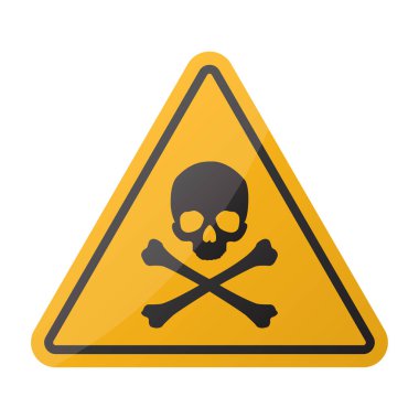 Tehlike işareti. Kafatası ve kemiklerin beyaz bir arka plan üzerinde oturum