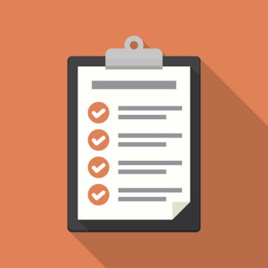 Liste simgesi olan pano. Web için kontrol listesi simgesiyle panonun düz illüstrasyonu