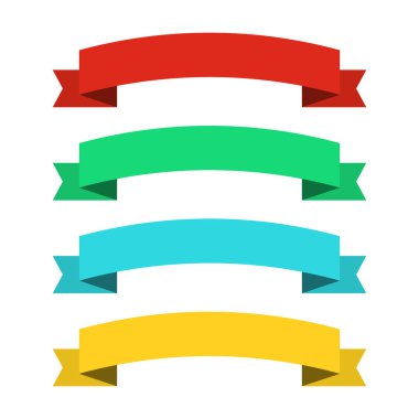 Düz şeritler afiş. Kurdeleler düz tasarım. Vektör renkli kurdela ayarla