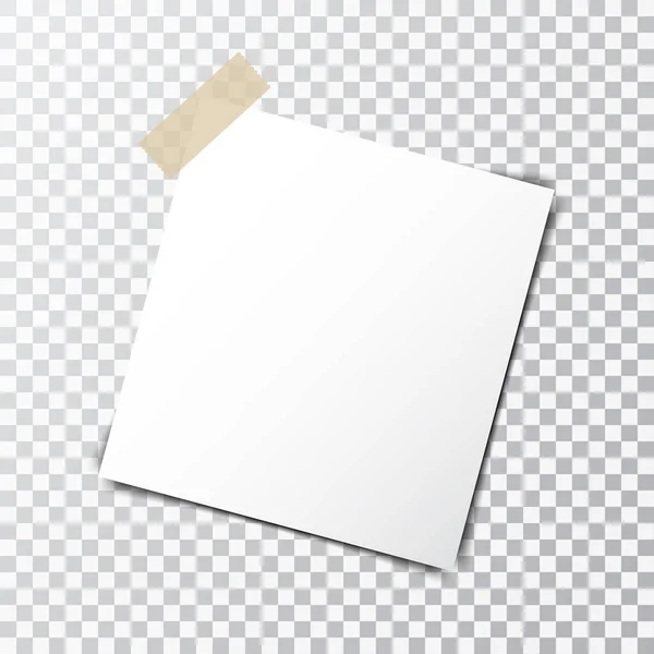 Feuille de papier sur ruban adhésif avec ombre transparente isolée sur un fond transparent — Image vectorielle