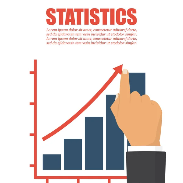 Statistics concept, growing business graph. Businessman manages financial growth graph. Template investment. Vector illustration — Stock Vector