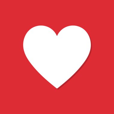 Kalp simgesi kırmızı bir arka plan üzerinde düz bir tasarımda gölgeli