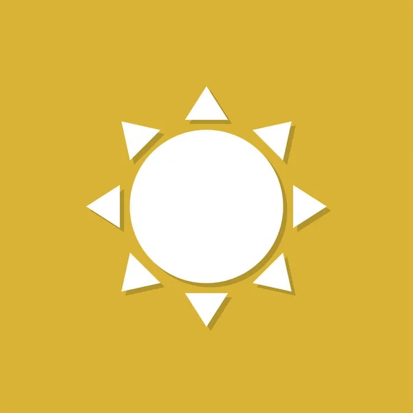 Иконка солнца с тенью в плоском дизайне на желтом фоне — стоковый вектор