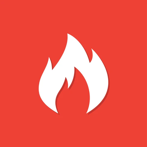 Feuer-Ikone mit Schatten in flachem Design auf rotem Hintergrund — Stockvektor