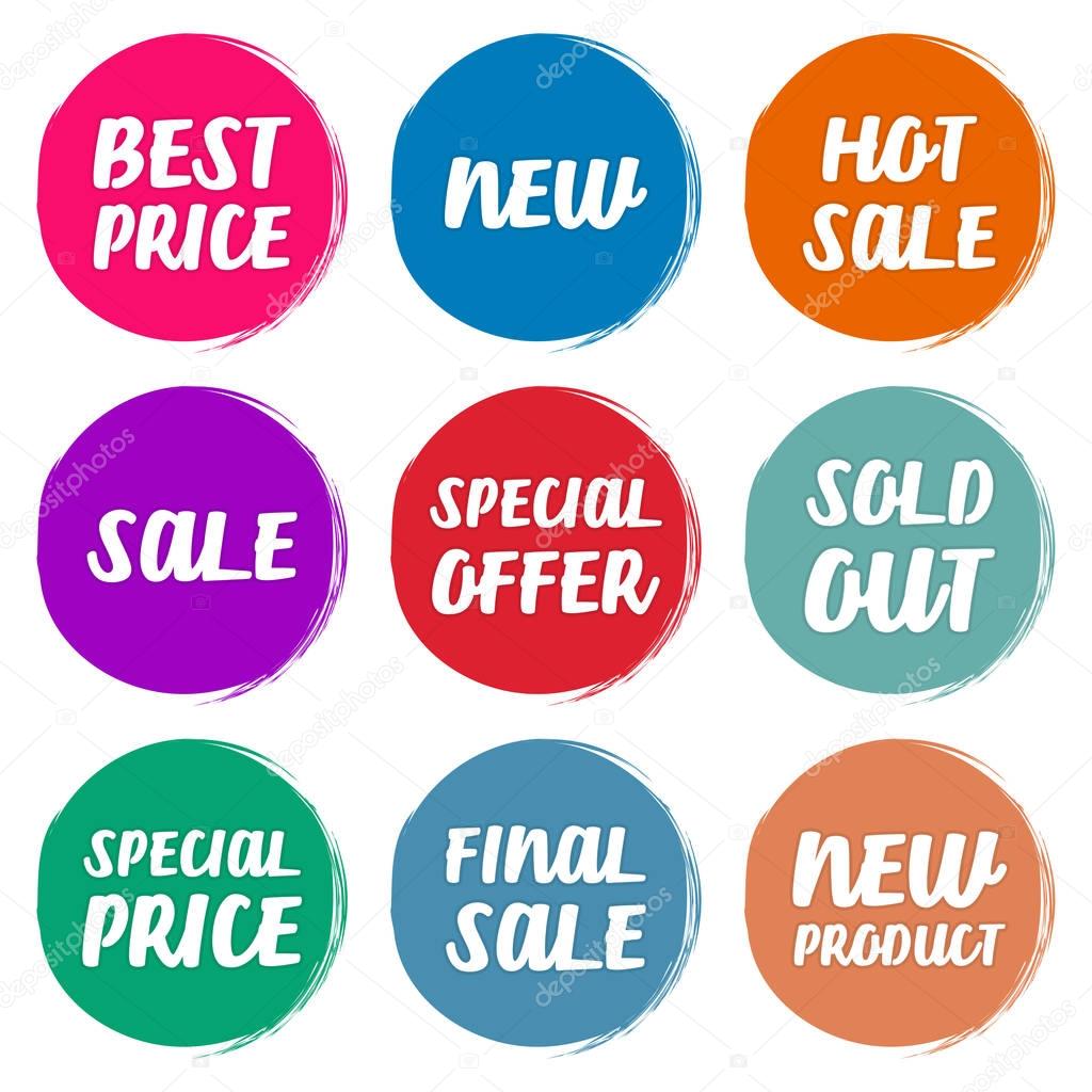 Collection symbols such as Special offer, Hot sale, Best price, New, Sold out, Special price, Final sale, New Product