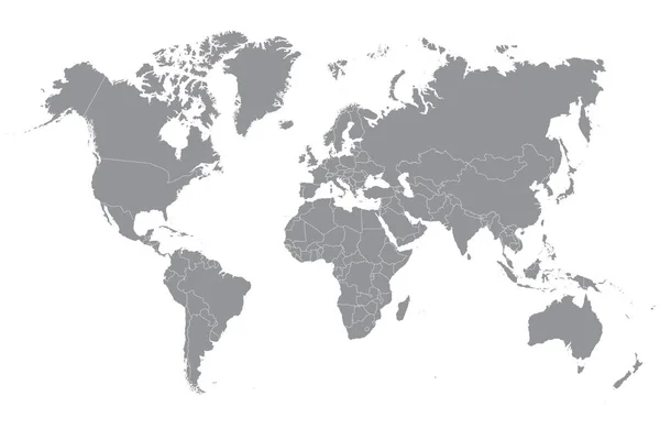 Graue politische Weltkarte auf weißem Hintergrund — Stockvektor