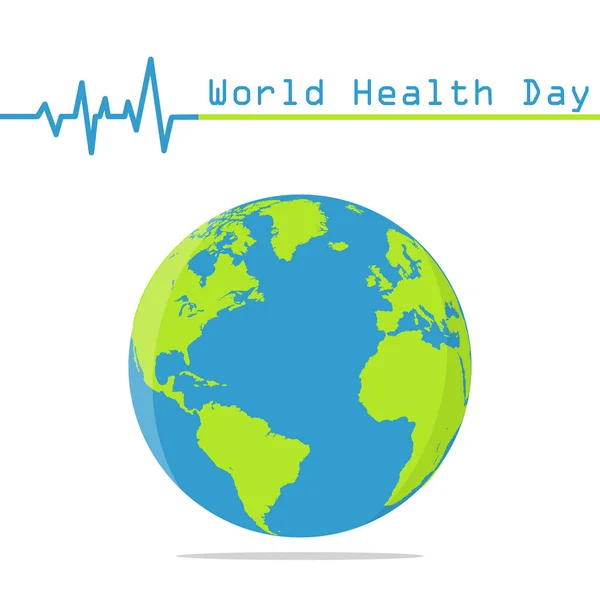 Globo terrestre con latidos del corazón en un diseño plano. Día Mundial de la Salud — Archivo Imágenes Vectoriales