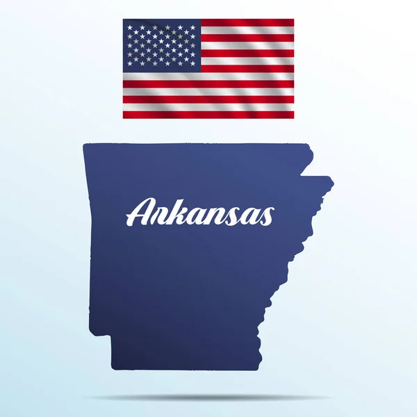 Stát Arkansas se stínem s Usa mával vlajkou — Stockový vektor