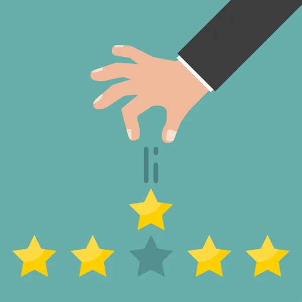 Star Rating. Hand vijf sterren geven. Vectorillustratie — Stockvector