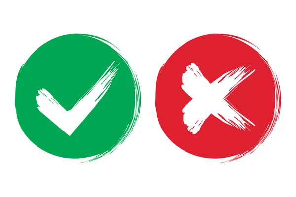 Tik-tak és keresztecsetek. Zöld jelölés OK és piros X ikonok, elszigetelt fehér háttér. Egyszerű jelek grafikai tervezés. Jelképek IGEN és NEM gomb a szavazáshoz, döntés, web. Vektorillusztráció — Stock Vector