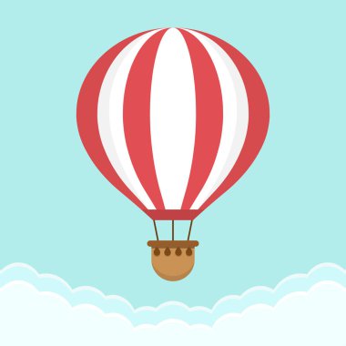 Sıcak hava balonu ile bulutlar gökyüzünde. Düz çizgi film tasarım