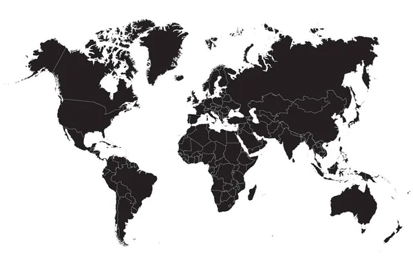 Mapa del mundo negro sobre un fondo blanco. Ilustración vectorial — Vector de stock