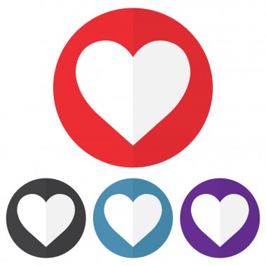 Renkli daireler üzerinde kalp simgesi kümesi. Vektör çizim