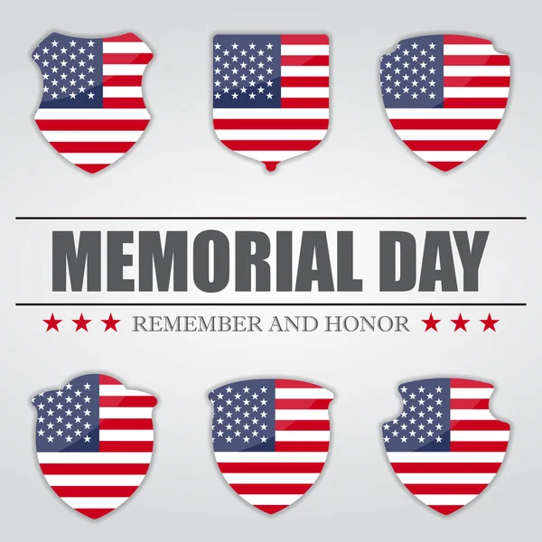 Set di scudi con bandiera USA all'interno per il Memorial Day. Illustrazione vettoriale — Vettoriale Stock