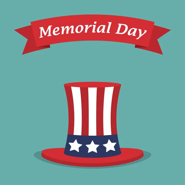 Il Memorial Day. Cappello USA con nastro rosso in un design piatto — Vettoriale Stock