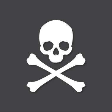 Gölge düz tasarımı siyah bir arka plan ile kafatası ve kemiklerin simgesi