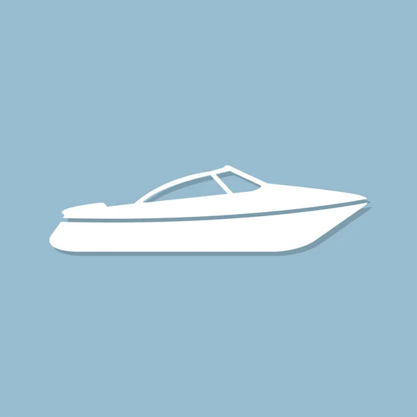 Motorsnelheid boot pictogram met schaduw in een platte ontwerp op een blauwe achtergrond — Stockvector