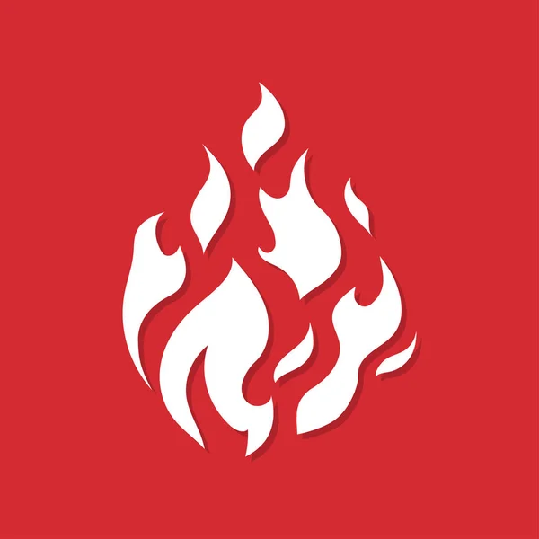 Icona di fuoco con ombra in un disegno piatto su sfondo rosso — Vettoriale Stock