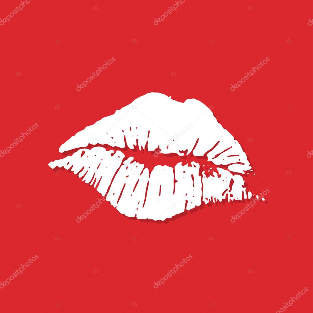 Lips imprint icon with shadow in a flat design. Vector illustration