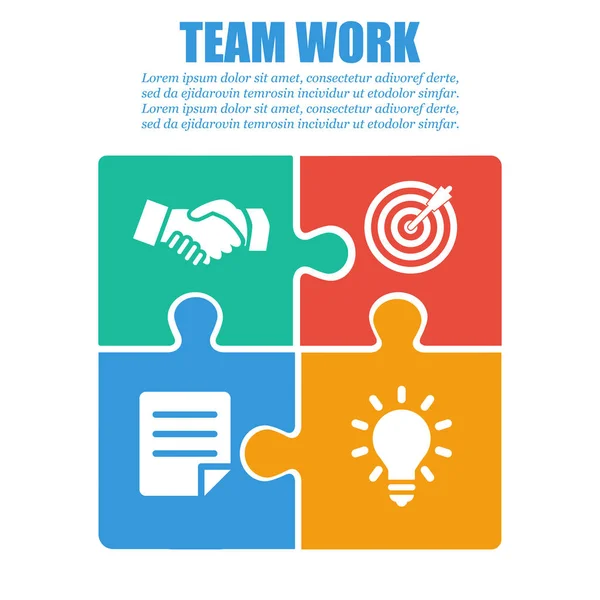 Kooperace, týmová práce. Úspěšné řešení puzzle. Symbol partnerství. Vektor, plochý design — Stockový vektor