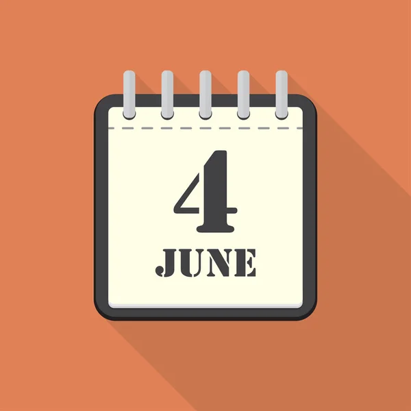 Calendario con 4 giugno in un design piatto. Illustrazione vettoriale — Vettoriale Stock