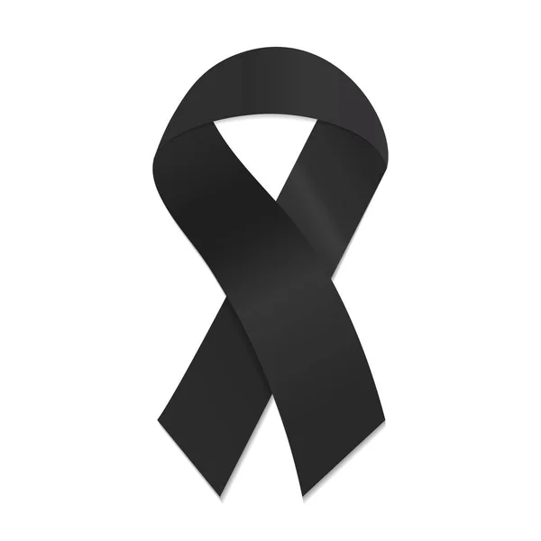 Nastro di consapevolezza nero su sfondo bianco. Simbolo di lutto e melanoma. Illustrazione vettoriale — Vettoriale Stock