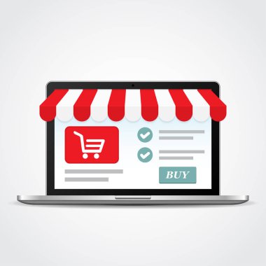 Gümüş rengi açık dizüstü bilgisayar ve ekran alımı. Çevrimiçi alışveriş kavramı