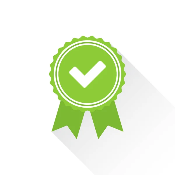 绿色批准或认证勋章图标与在一个平面设计的影子 — 图库矢量图片