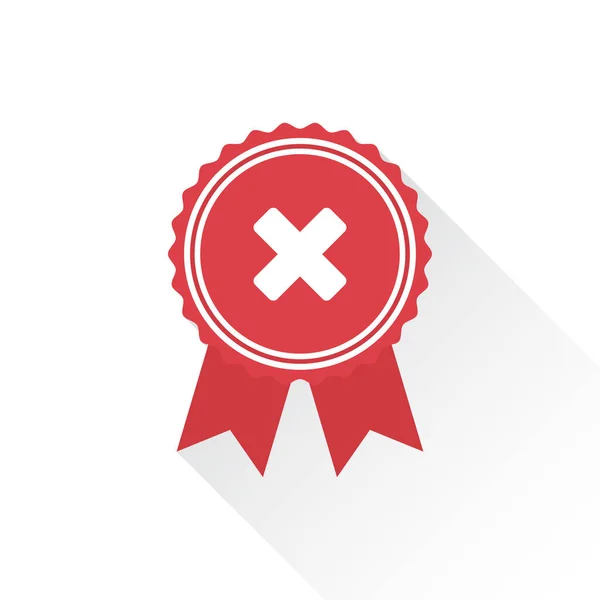Icône de médaille rouge rejetée ou certifiée dans un motif plat avec ombre — Image vectorielle