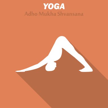 Adho Mukha Shvansana. Yoga egzersiz simge uzun gölge ile. Vektör çizim