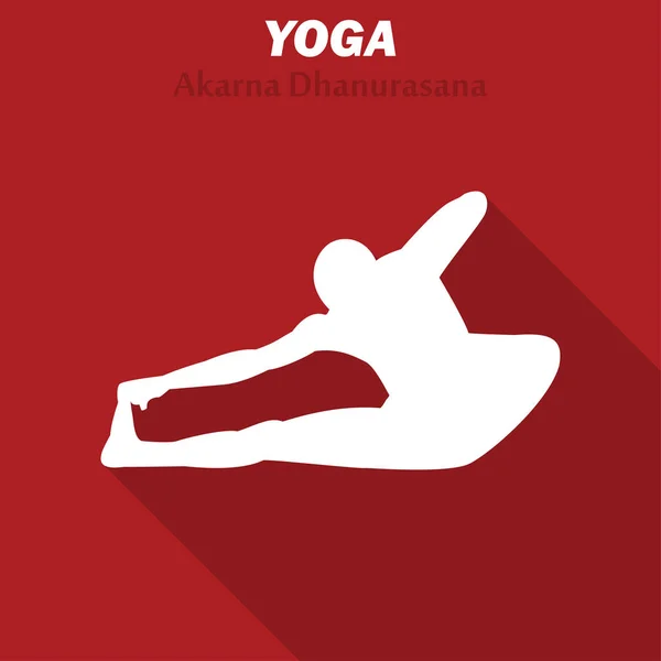 Akarna Dhanurasana. Icono de entrenamiento de yoga con sombra larga. Ilustración vectorial — Vector de stock
