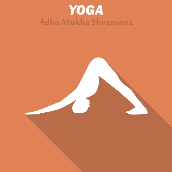 Adho Mukha Shvansana. Icono de entrenamiento de yoga con sombra larga. Ilustración vectorial — Vector de stock